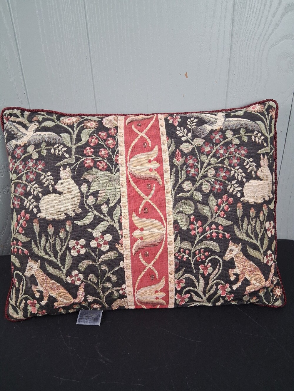 Vintage Tapestry English Countryside Medieval Accent Pillow Cottage Rabbit Fox